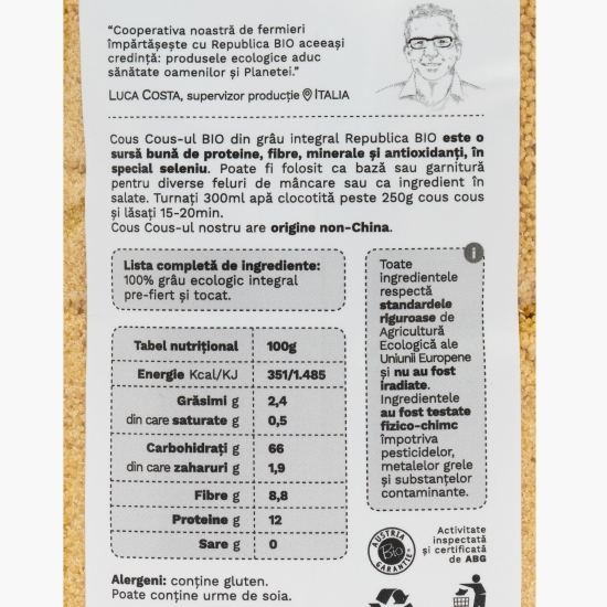 Cous cous ecologic din grâu integral 500g