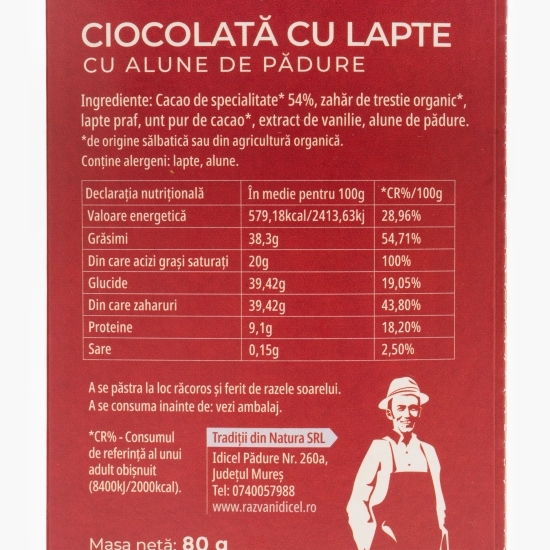 Ciocolată cu lapte cu alune de pădure 80g