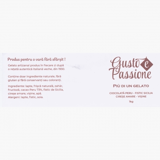Înghețată italiană artizanală (gelato) ciocolată Peru, fistic Sicilia, cireșe amare, vișine 1kg
