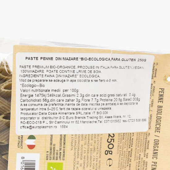 Paste penne eco din mazăre fără gluten 250g