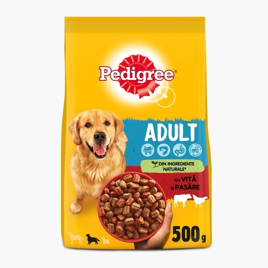 Hrană uscată pentru câini adulți, 500g, cu vită și pasăre