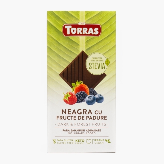 Ciocolată neagră cu fructe de pădure cu Stevia, fără zahăr adăugat 125g