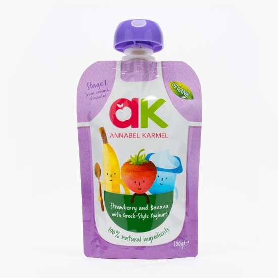 Piure eco din banane și căpșuni cu iaurt grecesc, pentru copii 6+ luni, 100g