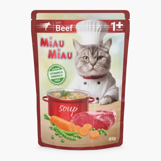 Hrană umedă pentru pisici adulte 85g, supă cu vită și legume