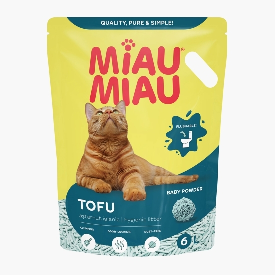 Așternut igienic natural Tofu pentru pisici, baby powder 6l