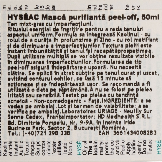 Mască purifiantă peel-off Hyseac 50ml