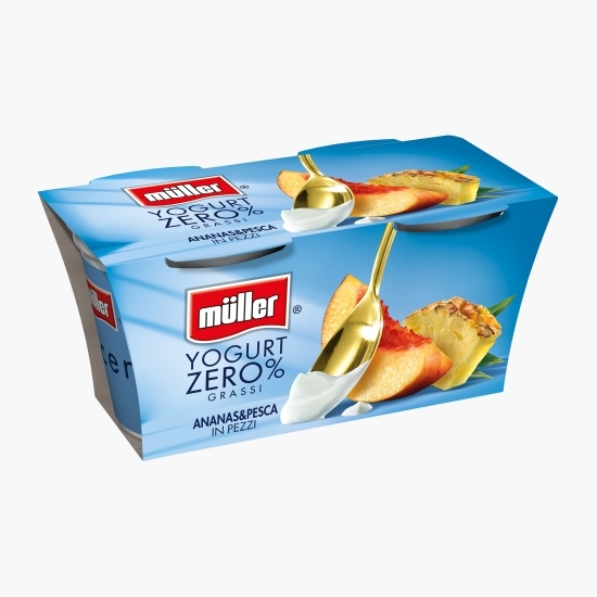 Iaurt 0% grăsime, cu piersici și ananas, 2x125g