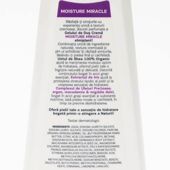 Gel de duș cremă Moisture Miracle, iris și complex de uleiuri prețioase, 0.75l