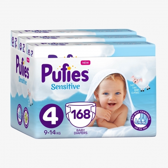 Scutece Sensitive 4 Maxi, Monthly Pack, 9-14kg, 168 buc