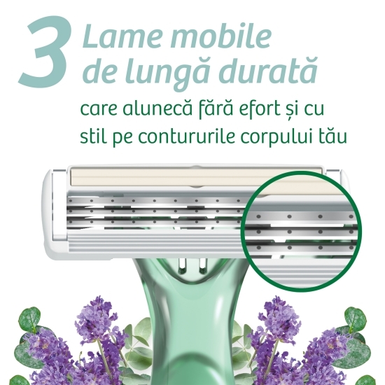 Aparat de ras pentru femei Soleil Escape cu 3 lame, Lavandă & Eucalipt, 3 buc