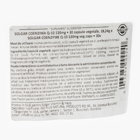 Coenzima Q-10 120mg, 30 capsule vegetale