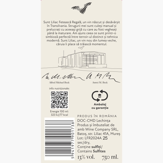 Vin alb sec Fetească Regală, 13%, 0.75l