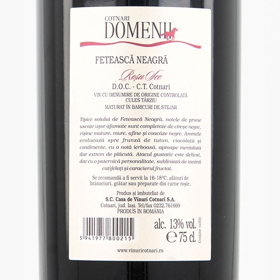 Vin roșu sec Fetească Neagră, 13%, 0.75l