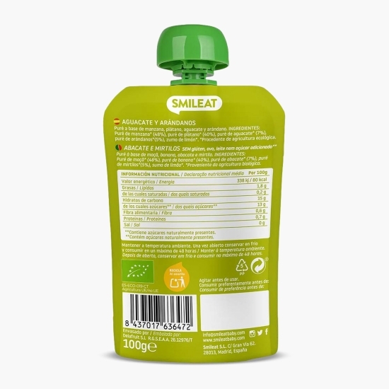 Piure ecologic din mere, banană, avocado și afine, +6 luni, 100g