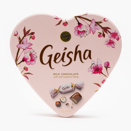 Bomboane de ciocolată cu lapte și cremă de alune Geisha (cutie inimă) 158g