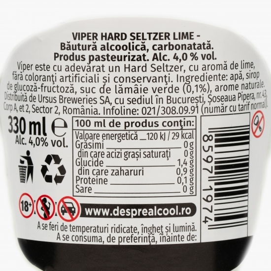 Hard Seltzer cu arome de lime sticlă 4.0% alc. 0.33l