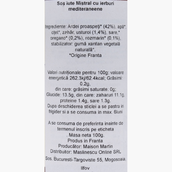 Măslinescu - Sos iute Mistral cu ierburi mediteraneene 100g