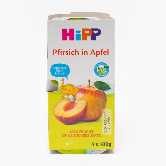 Gustare eco cu fructe–mere și piersici, +4 luni, 4x100g