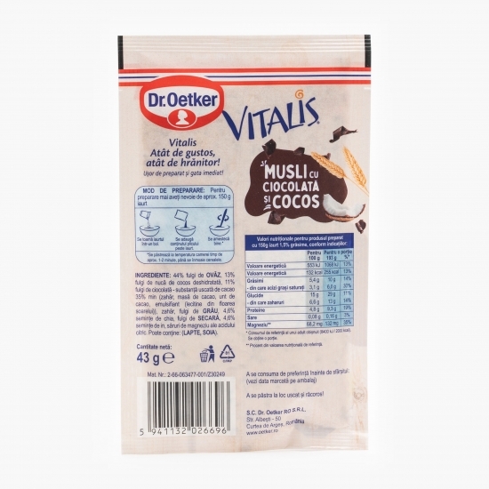 Musli Vitalis cu ciocolată și cocos 43g