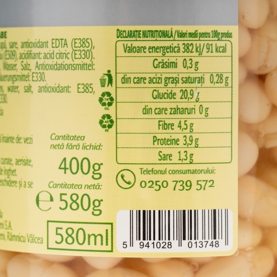 Fasole albă boabe 580g 