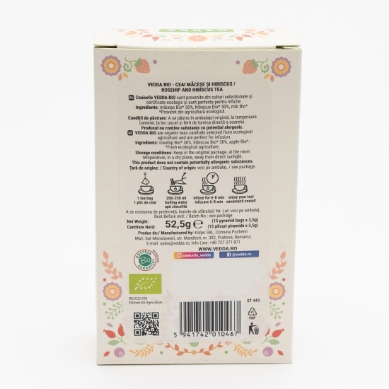 Ceai măceșe și hibiscus eco 15 plicuri
