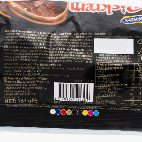 Biscuiți umpluți cu cremă de cacao 184g