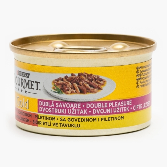 Hrană umedă pentru pisici, 85g, Double Pleasure cu vită și pui în sos 