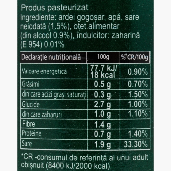 Gogoșari sferturi în oțet, cu îndulcitor 720ml