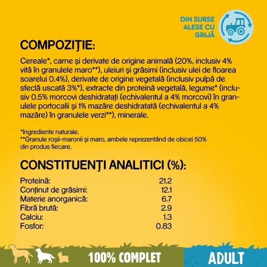 Hrană uscată pentru câini adulți, 500g, cu vită și pasăre