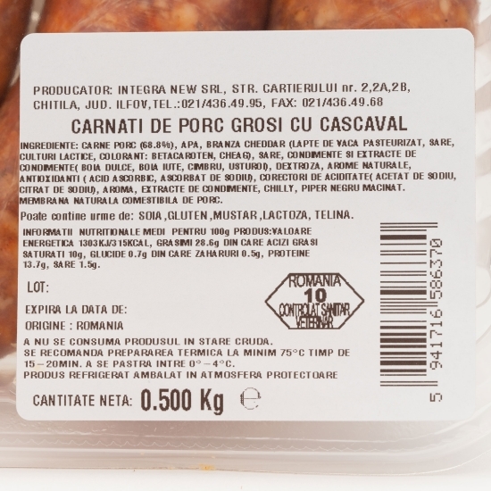 Cârnați de porc cu cașcaval 500g