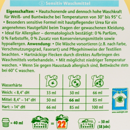 Detergent de rufe eco, hipoalergenic, Sensitive Zero%, 22 spălări, 1.5l