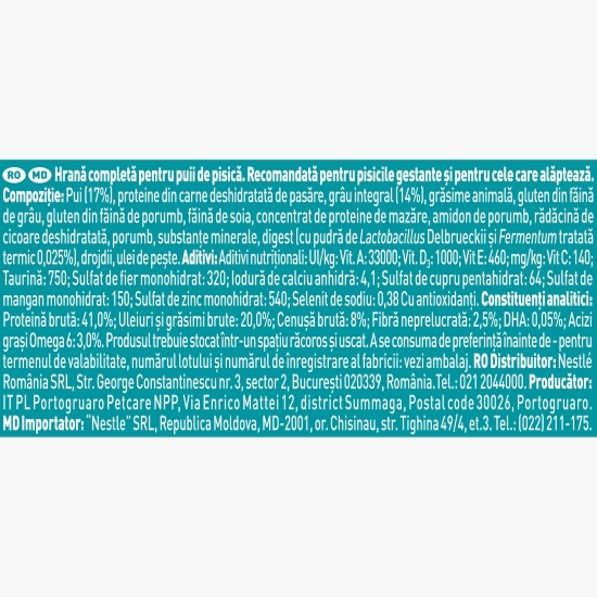 Hrană uscată pentru pisici junior, 200g, pui&cereale integrale