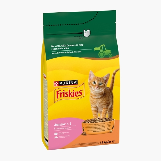 Hrană uscată pentru pisici junior, 1.5kg, cu pui, curcan și legume