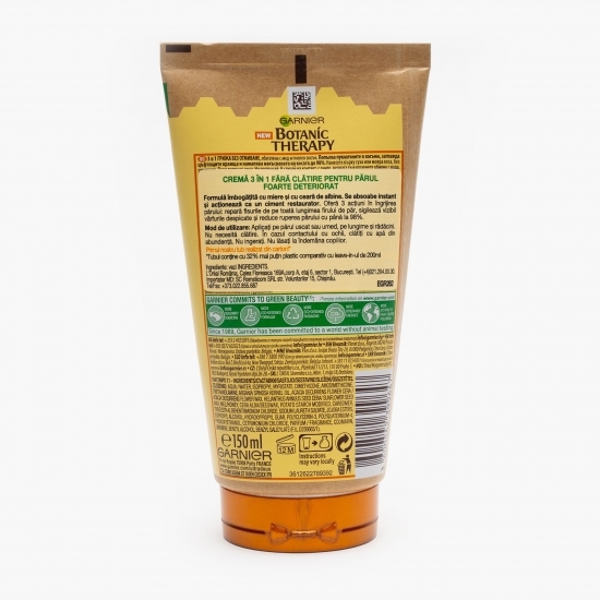 Cremă 3 în 1 fără clătire pentru părul foarte deteriorat Honey & Beeswax 150ml
