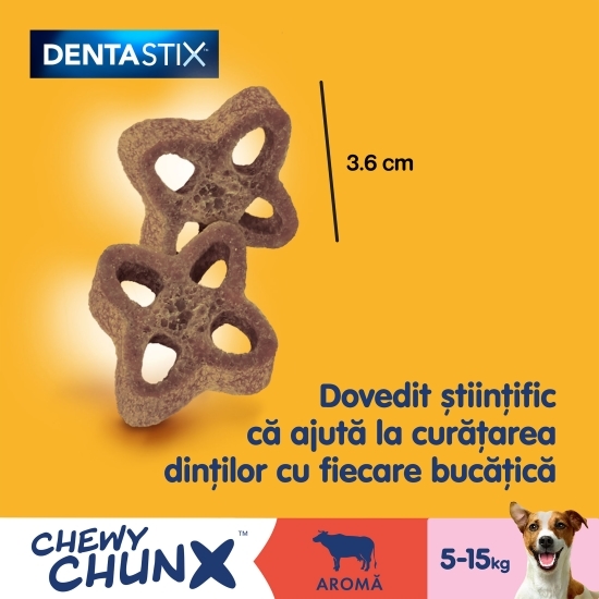 Recompense pentru câini de talie mică și medie, 68g, DentaStix Chewy Chunx cu aromă vită