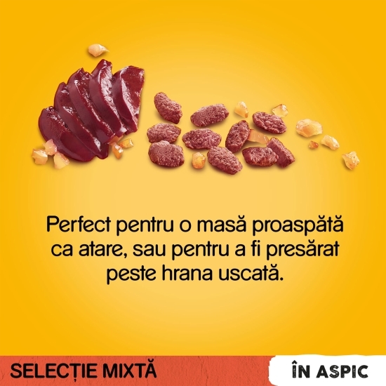 Hrană umedă pentru câini adulți, 4 x 100g, cu vită și pasăre în aspic