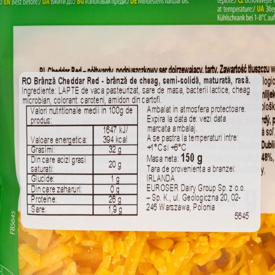 Brânză Irish Cheddar Red (roșu), rasă 150g