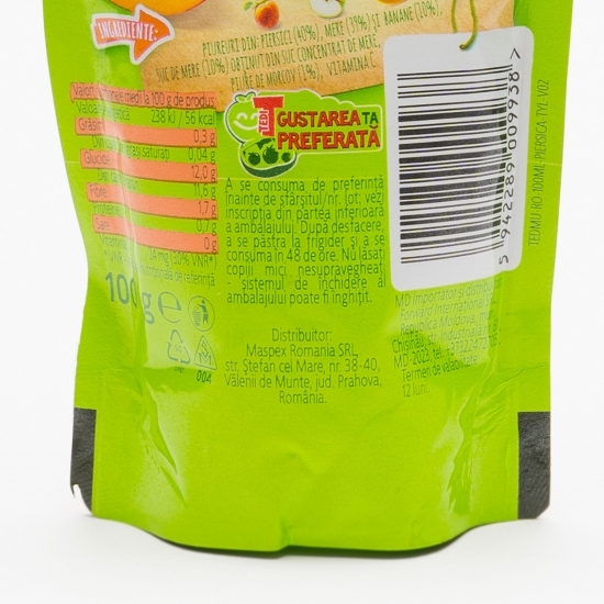 Mousse de fructe (mere, piersici, banane şi morcovi) 100%, 100g