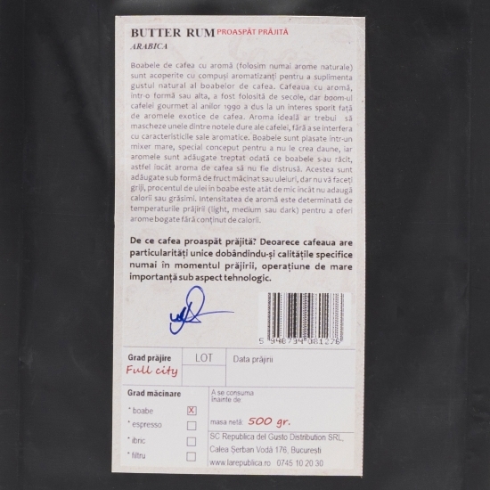 Cafea proaspăt prăjită Arabica Butter Rum 500g