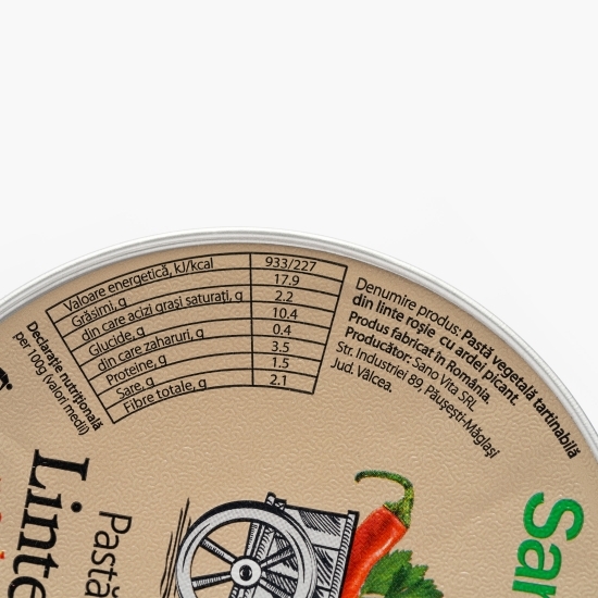Pastă vegetală tartinabilă din linte roșie cu ardei picant 100g