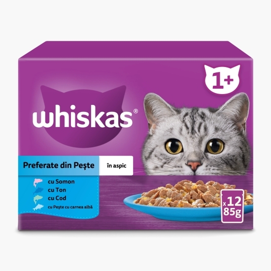 Hrană umedă pentru pisici adulte, 12 x 85g, Selecții de pește în aspic