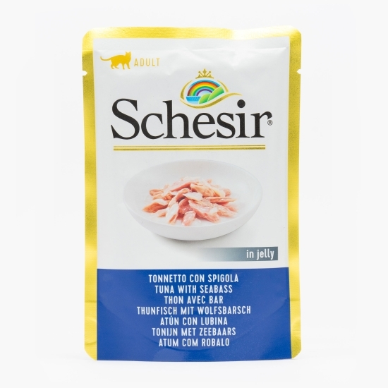 Hrană umedă pentru pisici, 85g, cu ton și biban