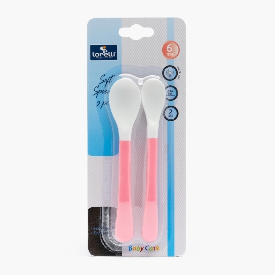 Set 2 lingurițe cu vârf moale, 6 luni+, roz