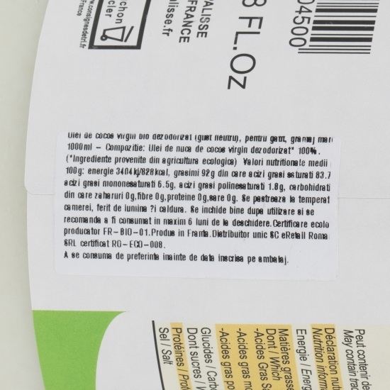 Ulei de cocos virgin eco dezodorizat (gust neutru) pentru gătit 1000ml