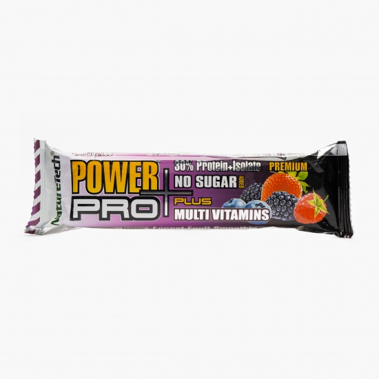 Baton energizant Power Pro cu aromă fructe de pădure fără zahăr adăugat 80g