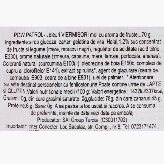 Jeleuri viermișori cu aromă de fructe Paw Patrol Gummiz Worms 70g