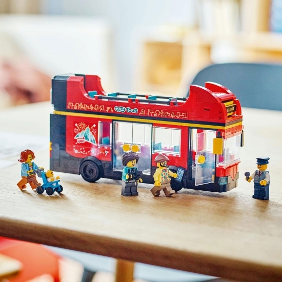 Autobuz turistic roșu cu etaj, City, 384 piese, +7 ani