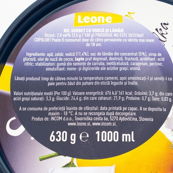 Sorbet cu vodcă și lămâie 1000ml