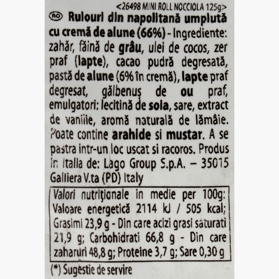 Mini rulouri din napolitană umplute cu cremă de alune, 125g