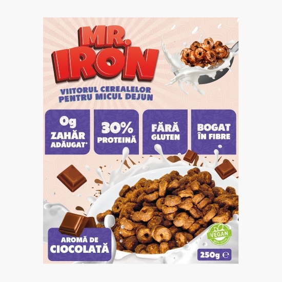Cereale vegane cu aromă de ciocolată, cu 30% proteină, fără zahăr, low carb, fără gluten 250g